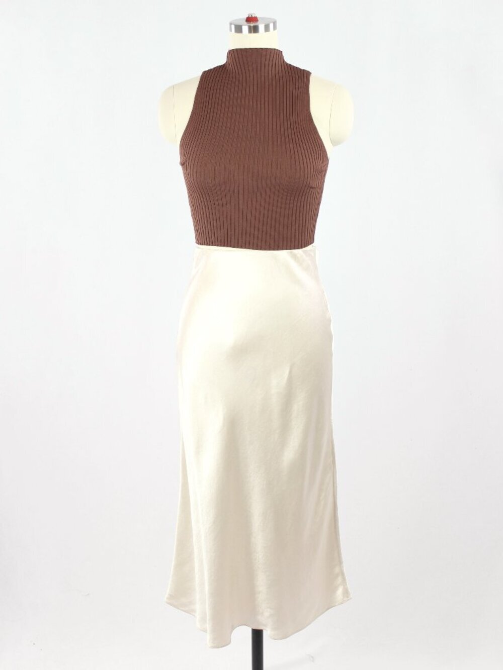 Aritzia BABATON Denude Ivory Satin Midi Slip Skirt, Size 14